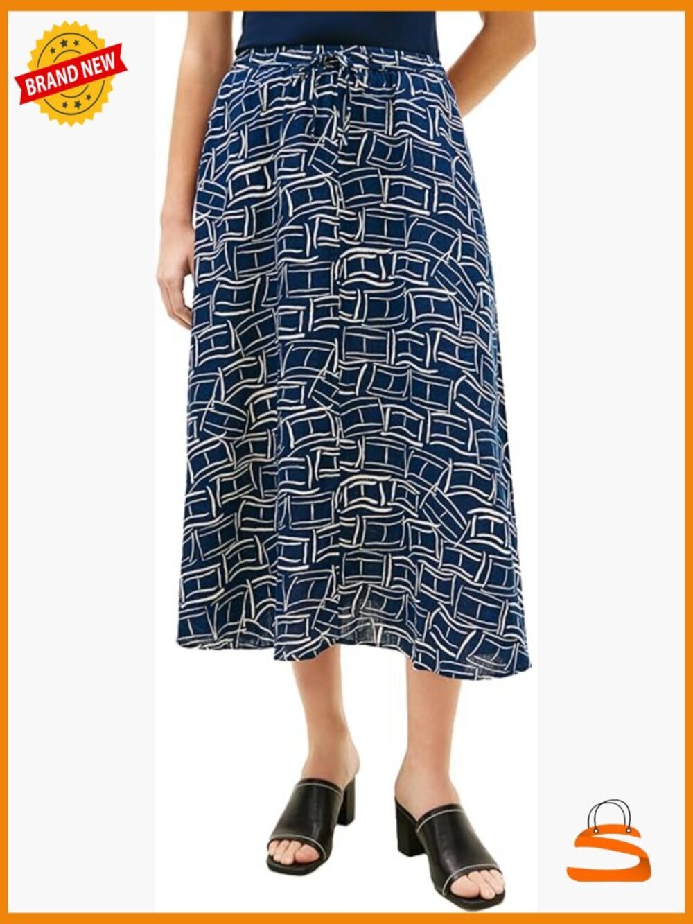 Lightweight Linen Flared Midi Skirt with Elastic Waist